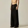Pantalones de traje casual sueltos de alta gama retro americano, negros, con un elegante diseño de pierna recta ancha y caída.