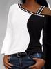 Camiseta holgada de manga larga con tirantes de color contrastante para mujer, estilo informal, elegante, de estilo europeo y americano, para verano de 2024
