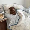 Juego de Cuatro Piezas de Algodón Colorido con Borde de Concha Vintage Juego de Tres Piezas para Dormitorio de Estudiante Funda Nórdica de Sarga de Algodón Puro Sábana Bajera Faldón de Cama