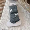 Conjunto de Sapatos e Meias para Mulheres, Meias de Cano Médio Doces com Laço para Outono e Inverno, Estilo Lolita Japonês, Mangas de Lã Grossas e Quentes para Panturrilha