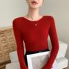 Outono e Inverno 2025 Novo Suéter Gola Redonda Slim Slim de Caxemira para Mulheres Cor Pura Macio Ceroso Amigo da Pele Simples Versátil Básico