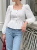 Blusa jacquard casual estilo europeu e americano para mulheres, outono de 2026, de alta qualidade, acinturada, gola quadrada, manga morcego, roupas femininas transfronteiriças