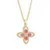 Colar Flor Trevo de Quatro Folhas Europeu e Americano Diamante Completo Luxo Acessível Design de Nicho Sofisticado Zircônia Micro-Cravada Aço Titânio Corrente Clavicular