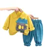 Traje para Niños 2023 Otoño Nuevo Estilo Coreano Cárdigan Camisa de Manga Larga Pantalones de Color Liso Traje de Dos Piezas Fabricante Venta al por Mayor