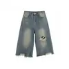 Ropa de mujer talla grande para chicas con curvas, jeans cropped rasgados de moda y versátiles para mujer, pantalones de pierna ancha de verano para tipos de cuerpo de pera