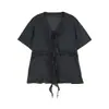 ALINDM Blusa Solta Elegante Plus Size para Mulheres Verão 100kg Camisa de Manga Curta com Babados