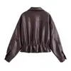 Ropa de mujer transfronteriza 2026 Moda estilo europeo y americano Chaqueta de cuero holgada con bolsillos y cintura con cordón A712287