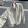 Chaqueta de cuero PU deconstruida con teñido anudado color café, empalmada, para hombre, otoño, corta, con cuello alto, chaqueta de trabajo, corte limpio, ropa de motociclista