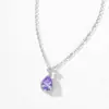 Colar de Prata de Lei S925 com Pingente de Pedra Sintética Cristal Roxo Claro Corrente de Clavícula Elegante Elegante de Luxo Leve Nicho Feminino