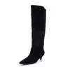 Botas altas para mujer de piel genuina, tacón alto, punta fina, tacón medio delgado, estilo sin cordones