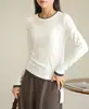 Camiseta de Mousse de Bambú para Mujer, Falsa de Dos Piezas, Bloques de Color, Manga Larga, Cuello Redondo, Camiseta Básica Superior, Ropa Nueva para Mujer Primavera y Otoño