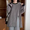 Camisa base a rayas elegante y única para mujer, corte holgado, versátil, primavera y otoño, talla grande, camiseta de manga larga moderna, top para mujer