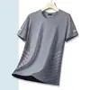 Camiseta de seda helada de verano para hombre, cuello redondo, color liso, secado rápido, manga corta, deportiva, holgada, fina, transpirable, de media manga