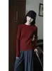 Suéter de Tricô Vermelho Retrô com Gola Redonda e Manga Longa com Peça Externa Slim Tricô Preguiçoso Novos Tops de Outono e Inverno para Mulheres