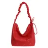 Bolsa Plissada de Grande Capacidade Estilo Relaxado para Mulheres 2026 Nova Bolsa de Ombro Transversal Casual para o Dia a Dia Bolsa Tote para Estudantes Universitários