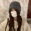 Gorro Grueso de Lana Estilo Coreano Gris para Mujer, Invierno 2025, para Circunferencia de Cabeza Grande, de Viaje, Cálido, Protector de Orejas, Tejido