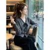 Jaqueta Cardigan Suave Primavera Outono Gola Alta Amarração Botões Top Cintura Marcada Emagrecedor Temperamento Versátil Top Feminino