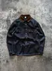 Camisa de mezclilla gruesa de manga larga color índigo estilo granero retro americano con bolsillos, inspirada en ropa de trabajo, chaqueta de mezclilla gruesa vintage, moderna