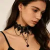 Colar Cruzado de Renda Europeu e Americano Feminino de Alta Qualidade Nicho Estilo Gótico Escuro Pingente de Franja Corrente Clavícula Preto Vazado