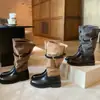 Botas Plegables de Piel de Vaca de Dos Vías Botas de Caballero Botas Largas con Hebilla para Mujer Tacón Grueso Botas Fruncidas Botas Vaqueras Occidentales