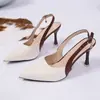 Sandalias Elegantes y de Moda Estilo Dopamina de Una Sola Tira en Color Blanco Crudo con Tacones Finos, Zapatos de Mujer de Alta Gama, Modelo Versátil de Nueva Moda 2026