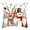Funda de Almohada Estampado a Cuadros de Gnomo Navideño, Muñeco de Nieve y Árbol de Navidad, Funda de Cojín Cuadrada Desmontable y Lavable, Decoración Infantil de Dibujos Animados para Sofá