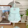 Mochila com Cordão de Bolinhas e Laço para Mulheres, Estilo College, Bolsa para Faculdade e Trabalho, Mochila Casual de Viagem de Nicho