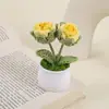 Plantas em vaso de rosa tricotadas à mão, decorações para casa, flores artificiais de tricô, buquês de crochê em lã, presentes para comércio transfronteiriço