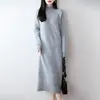 Nuevo vestido jersey de punto 100% lana para otoño e invierno con cuello semi-alto, tejido, de longitud media, adelgazante, elegante y engrosado