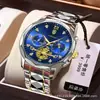 Reloj para Hombre Reloj No Mecánico Explosiones Transfronterizas Multifuncional Tres Ojos Seis Manecillas Volante Dorado Reloj de Negocios para Hombre Reloj de Cuarzo