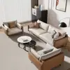 Sofá de Oficina, Tres Plazas de Cuero Genuino Estilo Italiano, Sala de Recepción Simple Business Casual, Juego de Sofá y Mesa de Café para Sala de Estar