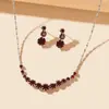 Set de Joyería Nupcial de Lujo Estilo Coreano Transfronterizo: Collar y Pendientes, Cadena de Garra con Pedrería Roja, Joyería de Lujo Ligero y Elegante