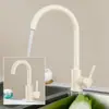 Grifo de Cocina Frío y Caliente Color Blanco Crema Grifo para Fregadero de Lavabo de Verduras para el Hogar Acero Inoxidable 304 Grifo Giratorio 360 grados
