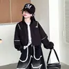 Conjunto de cárdigan con cremallera estilo hip-hop para niña y pantalones vaqueros de estrella de cinco puntas, moda infantil 2026, pantalones de pierna ancha, conjunto de dos piezas