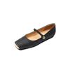 Sapatos Mary Jane de boca rasa com pregas e blocos de cores quadrados, estilo Chanel, sapatos de salto grosso, sapatos baixos simples Square Head