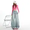Jeans Laranja Infantil # Bolso com Aba Tendência de Perna Larga para Mulheres, Caimento Solto, Emagrecedor, Valoriza a Silhueta, Único, Versátil, Perna Reta, Calças de Comprimento Total.