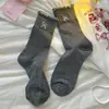 Calcetines de media pantorrilla para mujer, calcetines largos finos de malla transpirable para primavera y verano, calcetines con volantes bordados de lazo
