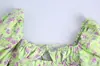 Em Estoque Roupas Femininas Estilo Europeu e Americano Nova Camisa Verde Estampada de Manga Longa 22348 22349