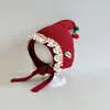 Gorro de Bebé Puntiagudo de Cereza Otoño e Invierno Algodón Forrado Encaje Sombrero de Princesa Lindo para Recién Nacido Cálido Protección para Orejas
