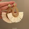 Pendientes de Ratán con Forma de Abanico Estilo Resort de Verano en la Costa, Pendientes Elegantes Exagerados de Gama Alta, Pendientes Únicos Bohemian