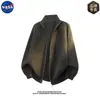 Cardigan de Tricô Estilo Americano de Alta Qualidade da Marca NASA Manga Longa Gola Alta Suéter Masculino Outono Casual Estilo Preguiçoso Roupa Externa