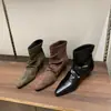 Nueva Colección Otoño/Invierno 2026: Botines de Tacón Alto de Diseño Exclusivo para Mujer, Botas Ajustadas de Ante Plegadas, Botines Bajos de Punta Cuadrada Estilo Francés