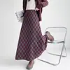 Falda midi de lana a cuadros para mujer para otoño e invierno, estiliza y tiene buena caída, falda de cola de pez línea A, falda larga a cuadros rojos