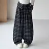 Pantalones de Otoño para Niñas 2026 Nuevo Estilo Coreano Pantalones de Pierna Ancha a Cuadros para Niña Pequeña Pantalones Largos Casuales Sueltos para Niños Medianos y Grandes