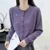 Cardigan de Tricô Jacquard com Gola Redonda Feminino 2026 Outono Inverno Novo Solto Redutor de Idade Macio Pegajoso Manga Longa Tricô Peça Externa Top