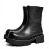 Una generación de cabello grueso fondo aumentado 6 cm botas Martin para hombre curtido vegetal capa superior de piel de vaca punta redonda cremallera botas casuales