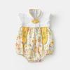 2025 Novo Macacão de Estilo Chinês para Bebê Menina Bolsa Triângulo com Fivela para Bebê Roupa Gordinha 3679 Algodão Floral Manga Voadora Macacão de Escalada