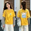 Camiseta de rayas de manga larga de moda para niñas, nueva colección primavera/otoño, top casual de algodón estampado para niñas pequeñas y mayores