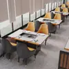 Mesa Quente de Aço Inoxidável, Mesa de Churrasco, Conjunto de Mesa e Cadeira com Purificação e Grelha Sem Fumaça Integrados para Uso Comercial