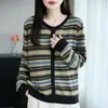 Cárdigan de Punto Color Block para Mujer Otoño Invierno Nuevo Cuello Redondo Manga Larga Lana Fina Fair Isle Suéter Versátil para Exteriores